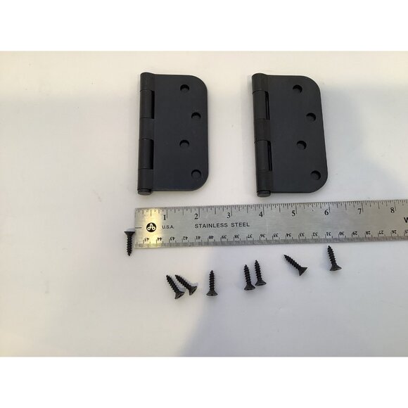 Black Metal Door Hinges Set Of 2 With Rounded Corners 4” 4 Holes Door Hardware - Picture 1 of 3